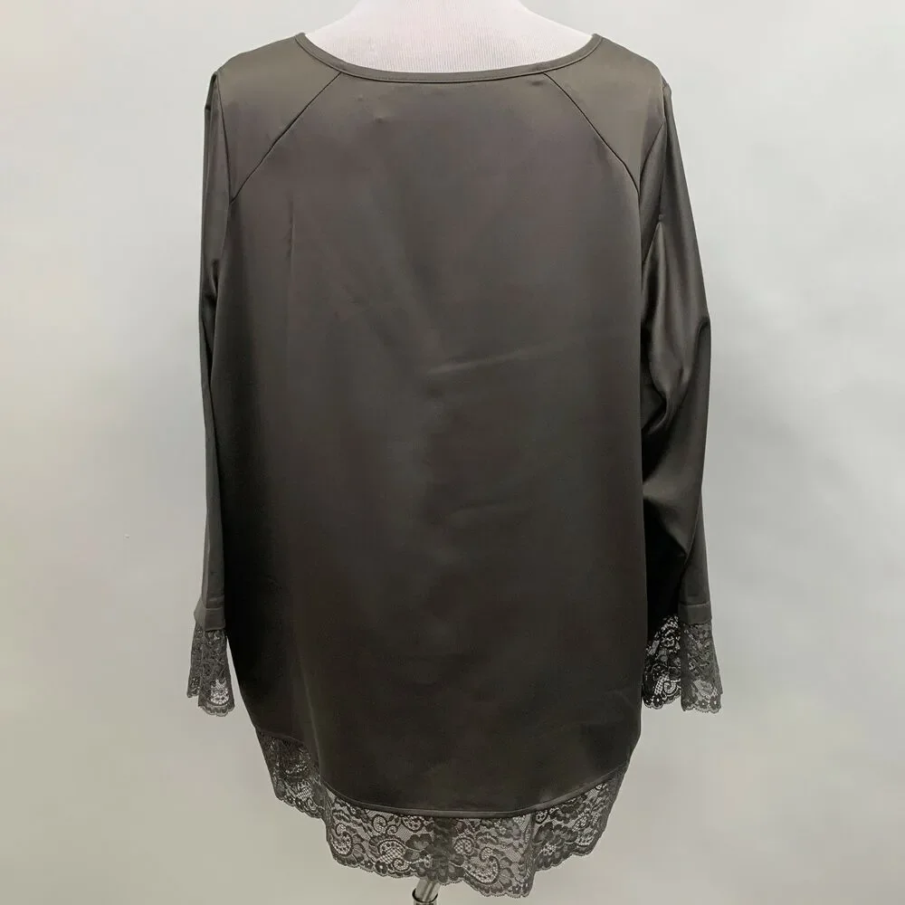 QVC Isaac Mizrahi Live Women's Top Size 28W Taupe Brown Lace‎ Hem